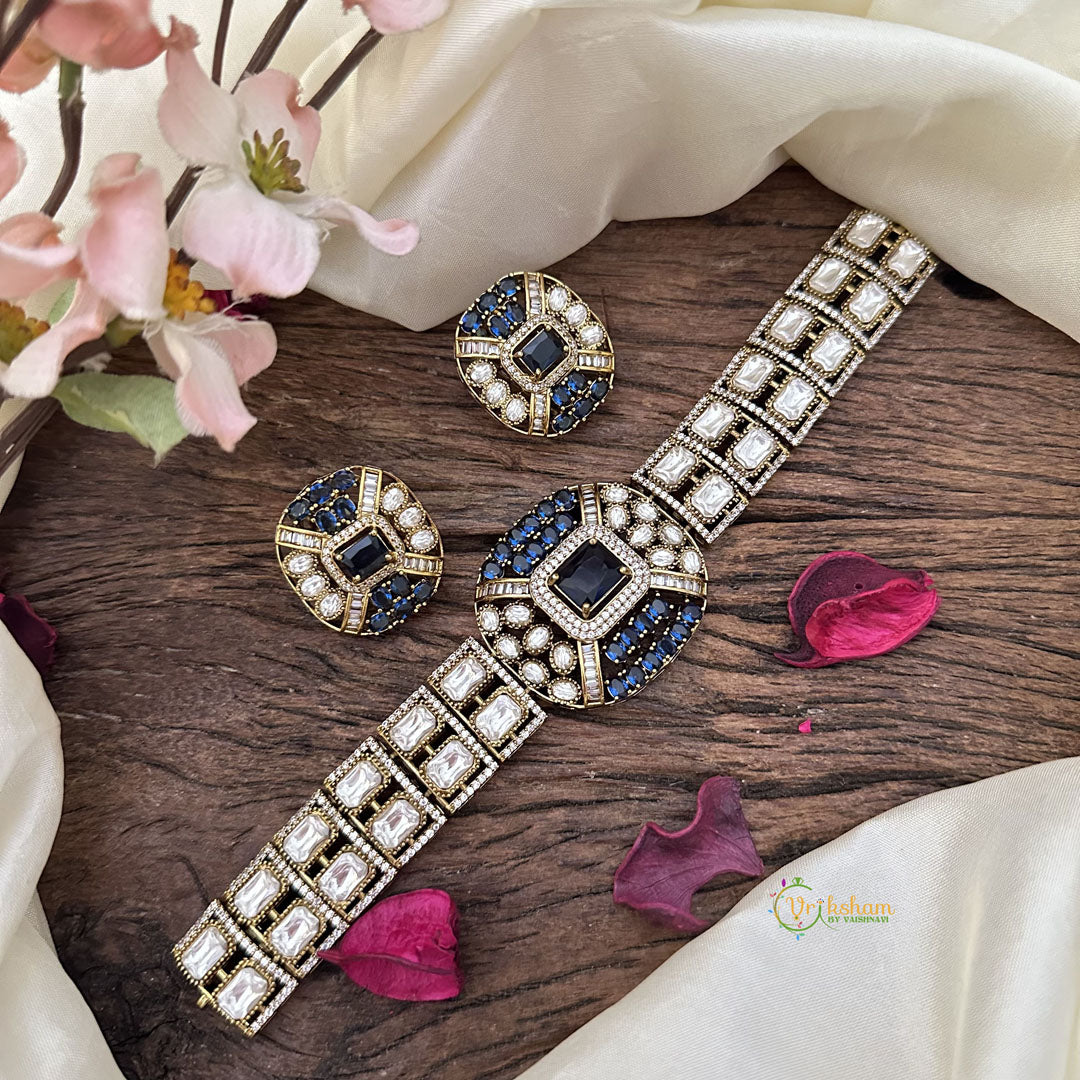 Precious Victorian Diamond High Neck Choker-Blue-VV1893