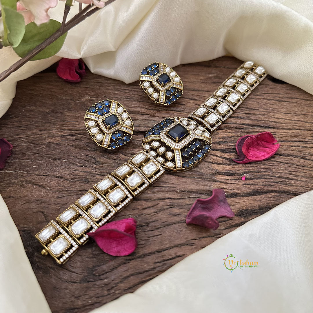 Precious Victorian Diamond High Neck Choker-Blue-VV1893