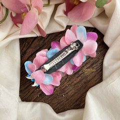 Vriksham Artificial Pink Flower With Blue color Combination Hair Clip-Pearl-HF-H1092