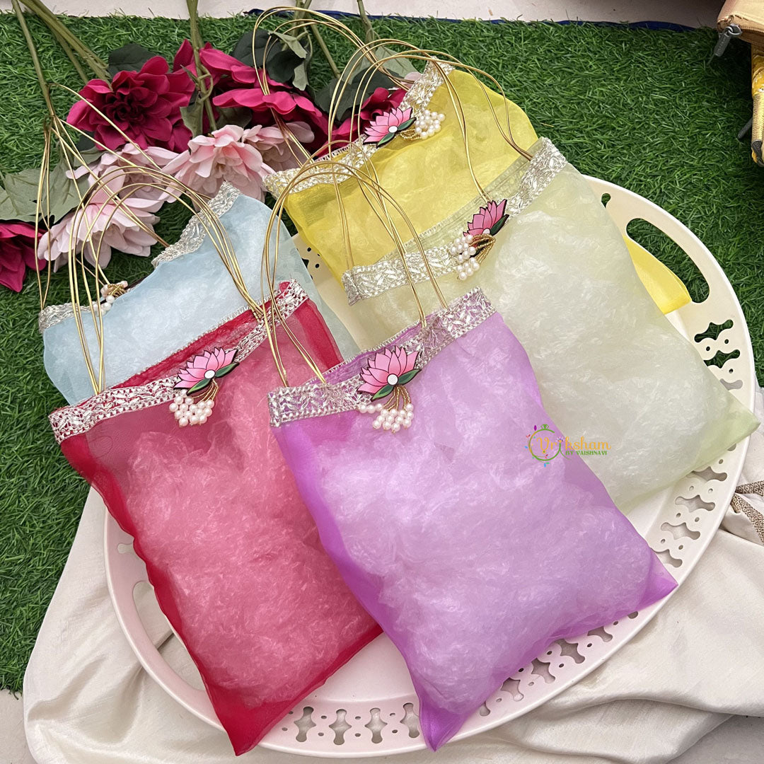 Return Gift Hand Bags-Plain With lace-6 pieces Set-RG281