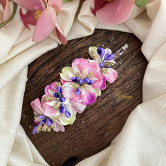 Vriksham Artificial Pink Flower White color Combination Hair Clip-Purple Pearl-HF-H1093