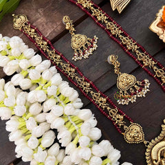 Vriksham Premium Krishna with Gopikas Pendant Layered Haram-Maroon Bead-G21256