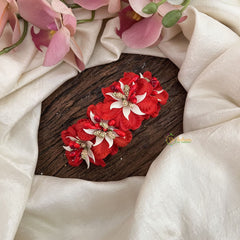 Vriksham Artificial Red Flower & White color Combination Hair Clip-Red Pearl-HF-H1094