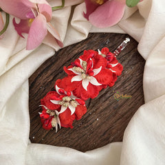 Vriksham Artificial Red Flower & White color Combination Hair Clip-Red Pearl-HF-H1094