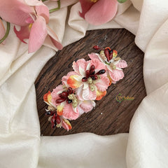 Vriksham Artificial Orange Flower & Pink color Combination Hair Clip-Red Pearl-HF-H1095