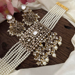 Premium Multilayer Victorian Diamond Choker- Pearl-VV1452