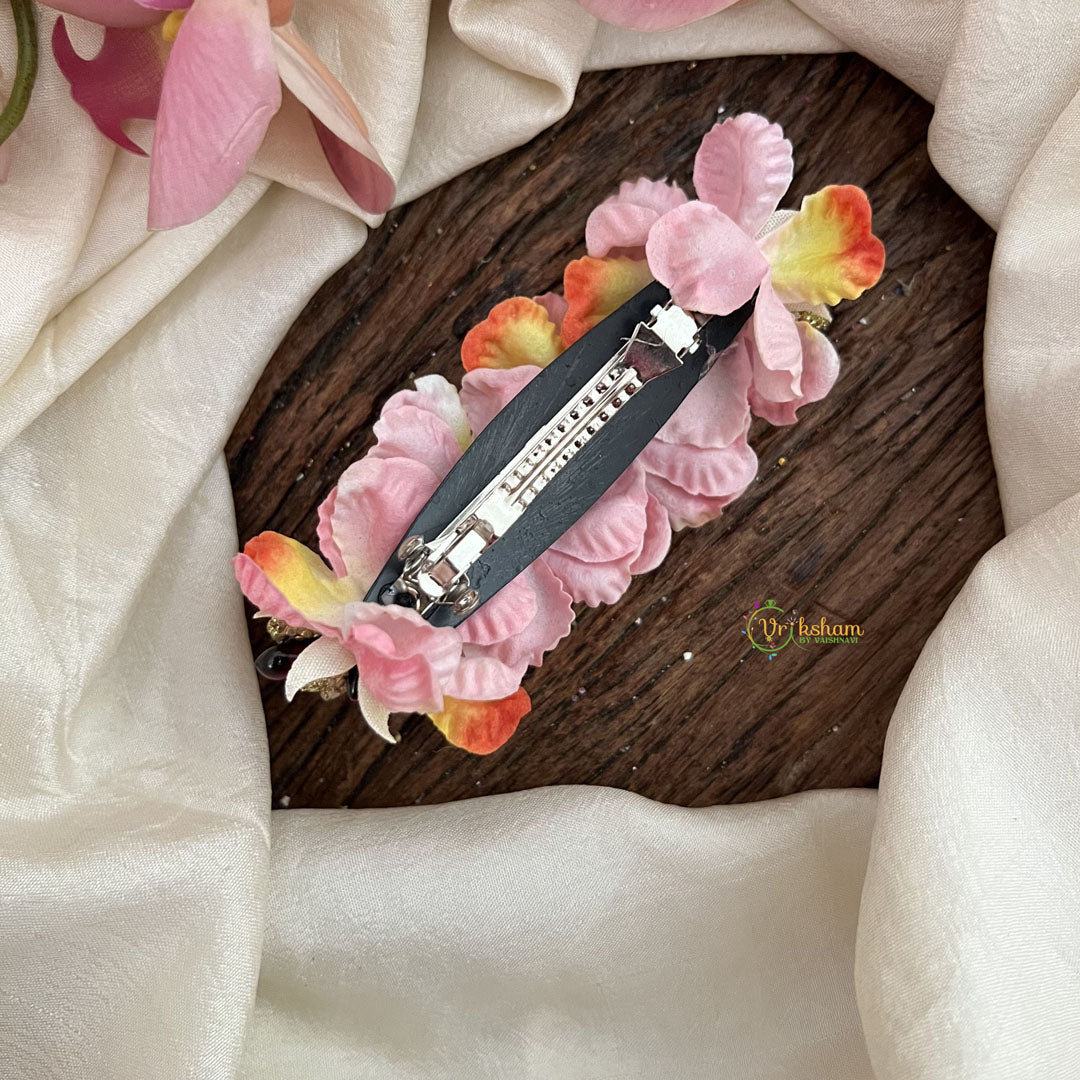 Vriksham Artificial Orange Flower & Pink color Combination Hair Clip-Red Pearl-HF-H1095