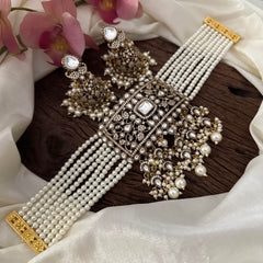 Premium Multilayer Victorian Diamond Choker- Pearl-VV1452