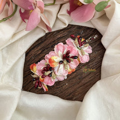 Vriksham Artificial Orange Flower & Pink color Combination Hair Clip-Red Pearl-HF-H1095