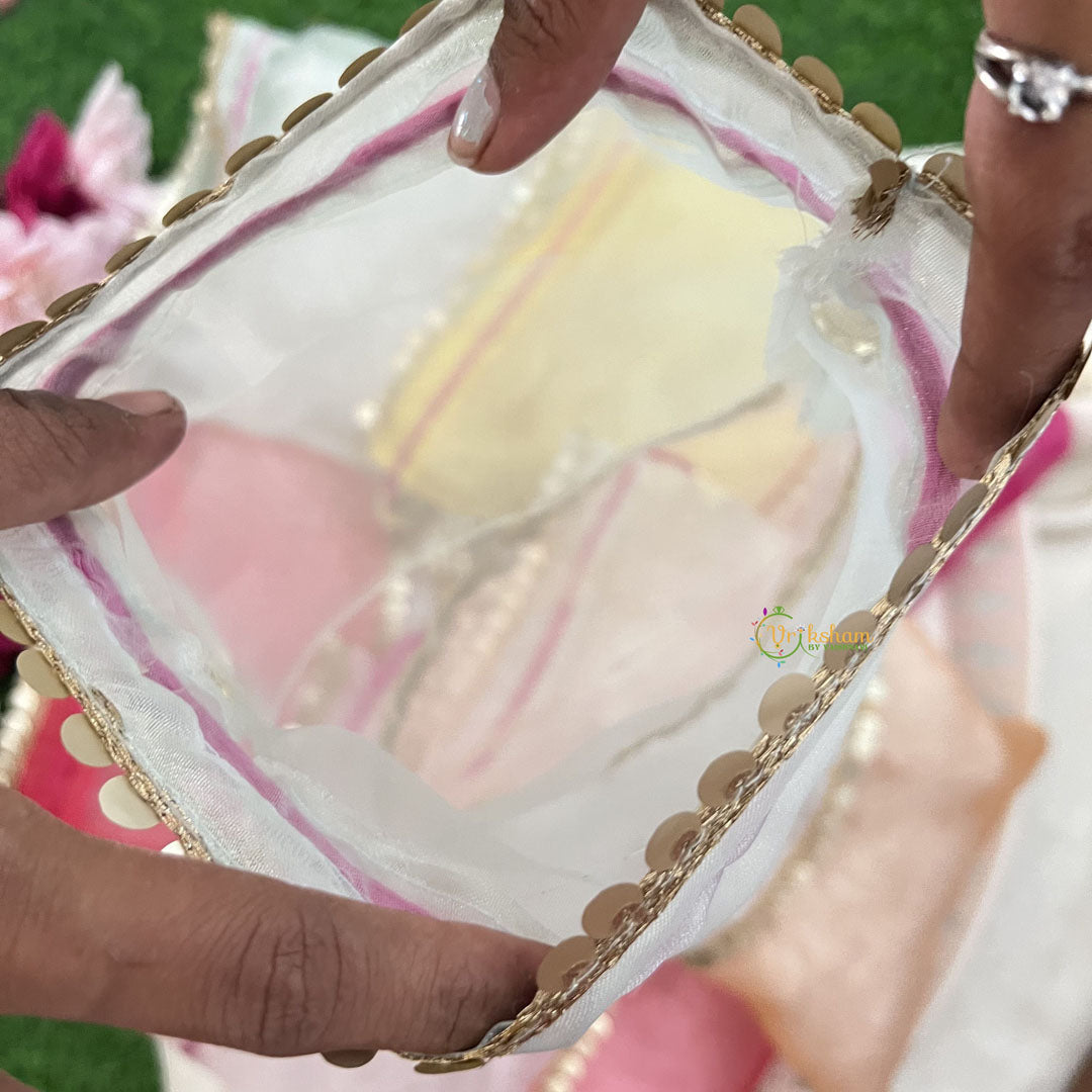 Return Gift Potli Bags-Plain Design With Tikali Work-6 Pieces Set-RG310