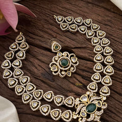 Exclusive 2 Layer Victorian Diamond Long Neckpiece -Green-VV1418