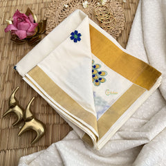 Vriksham Kasavu Zari Work Cotton Saree-Peacock-Tassel Work-VS4335