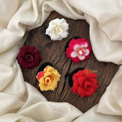 Vriksham Artificial Multi Color 5 Rose Flower Set Of Rubber Hair Accessories-HF-H1118