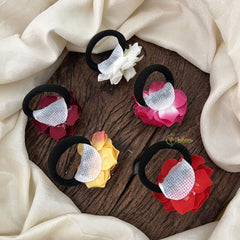 Vriksham Artificial Multi Color 5 Rose Flower Set Of Rubber Hair Accessories-HF-H1118