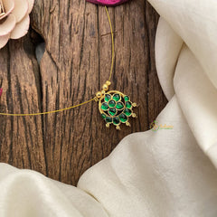 Vriksham Antique Floral Pendant Invisible Chain-Green-G16952