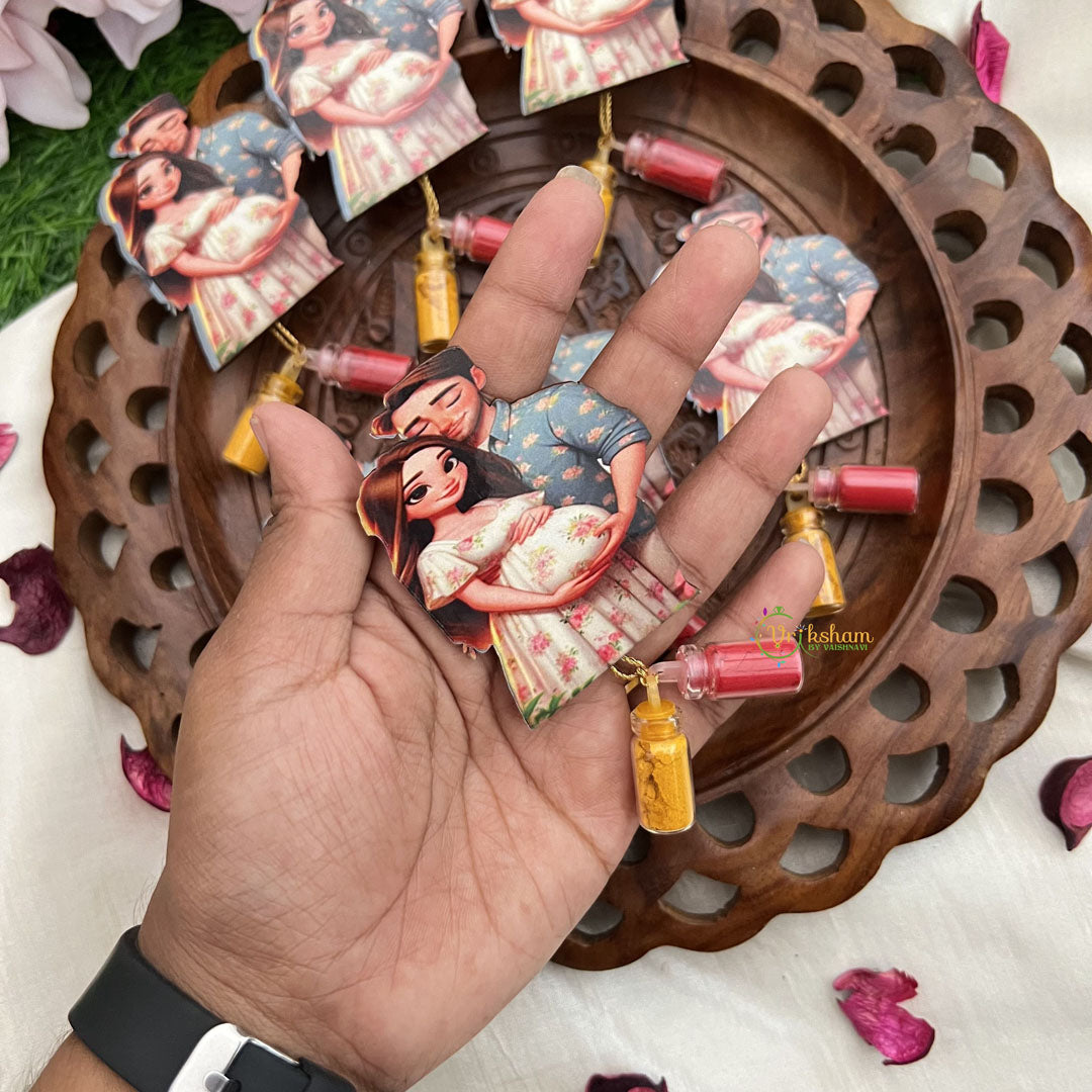 Return Gift Parents To Be Sticker With Kumkum & Haldi-Set Of 6-RG323