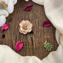 Vriksham Antique Floral Pendant Invisible Chain-Green-G16952