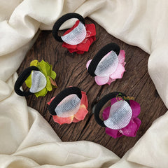 Vriksham Artificial Multi Color 5 Rose Flower Set Of Rubber Hair Accessories-HF-H1119