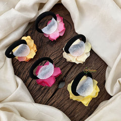 Vriksham Artificial Multi Color 5 Rose Flower Set Of Rubber Hair Accessories-HF-H1120