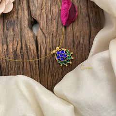 Vriksham Antique Floral Pendant Invisible Chain-Blue Green-G16953