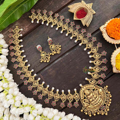 Vriksham Premium AD Stone Pendant Lakshmi Haram-Gold pearl-G21260