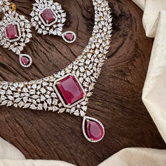 Elegant American Diamond Stort Neckpiece-Red-G14049