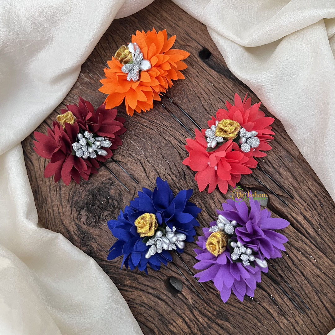 Vriksham Artificial Multi Color With Rose Flower Set U-Pin for Hair Accessories-Golden Pearl-HF-H1116