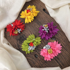 Vriksham Artificial Multi Color With Rose Flower Set U-Pin for Hair Accessories-Golden Pearl-HF-H1115