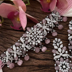 Elegant White Victorian Diamond Choker-Pastel Pink Beads-VV1535