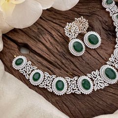 Stylish American Diamond Stort Neckpiece-Green-G14050