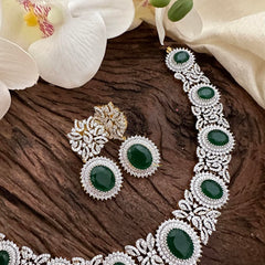 Stylish American Diamond Stort Neckpiece-Green-G14050