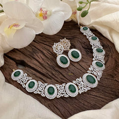 Stylish American Diamond Stort Neckpiece-Green-G14050