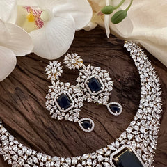 Elegant American Diamond Stort Neckpiece-Royal Blue-G14047