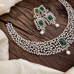 Simple American Diamond Stort Neckpiece-Green-G14052