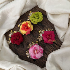 Vriksham Rose Flower With Golden Pollen 5 Pieces Hair Accessories-HF-H1107