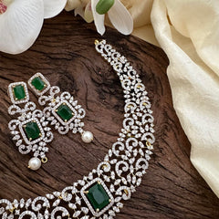 Simple American Diamond Stort Neckpiece-Green-G14052