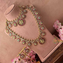 Vriksham  Bridal Gold Plated Lakshmi Coin Kundan Jadau Bridal Set-Red White & Green-J3931