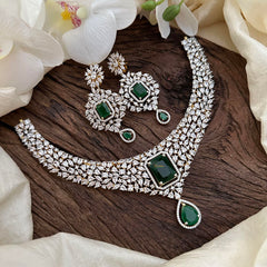 Elegant American Diamond Stort Neckpiece-Green-G14048