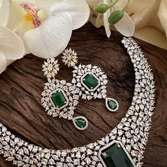 Elegant American Diamond Stort Neckpiece-Green-G14048