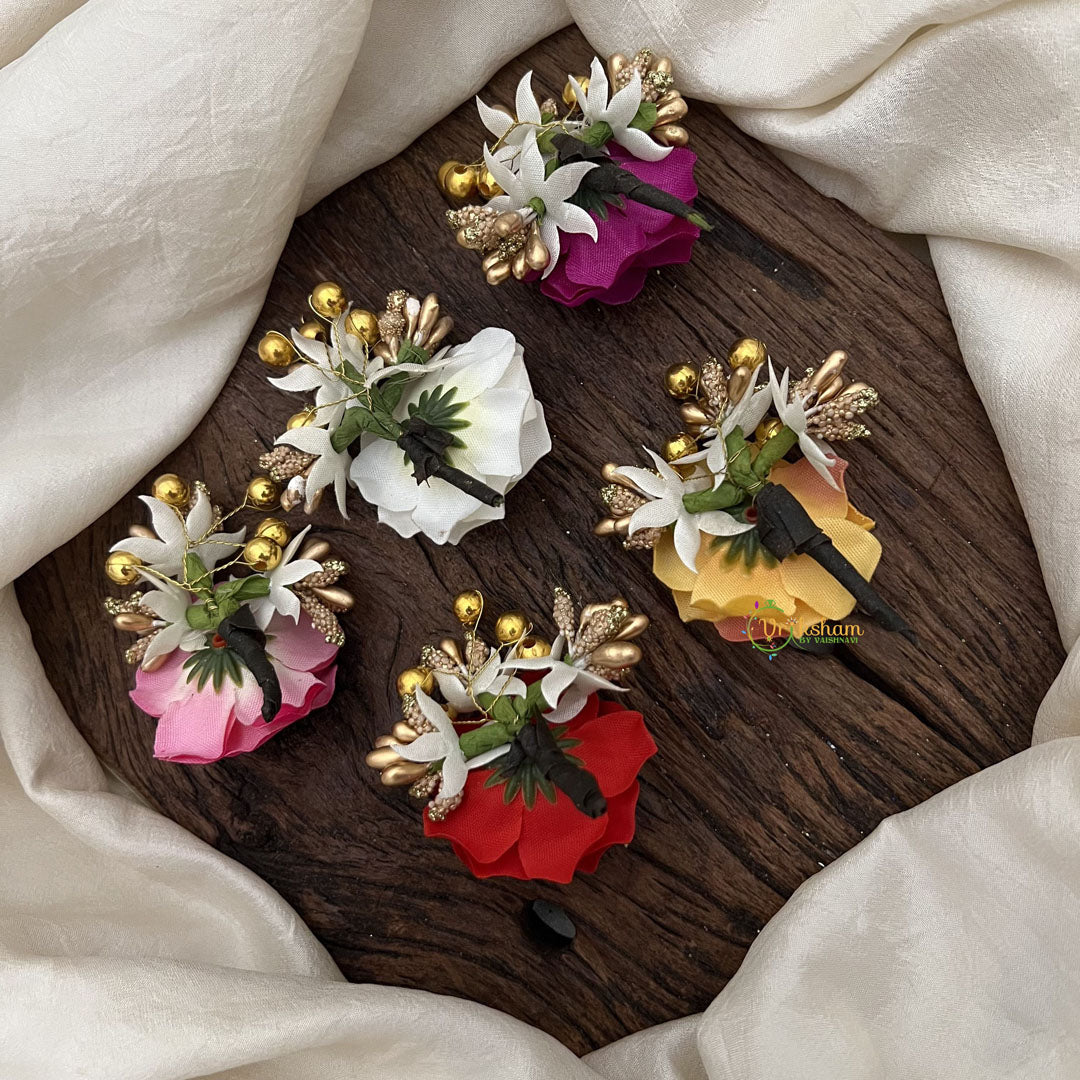 Vriksham Rose Flower With Golden Pollen 5 Pieces Hair Accessories-HF-H1108