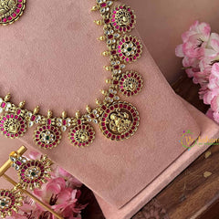 Vriksham  Bridal Gold Plated Lakshmi Coin Kundan Jadau Bridal Set-Red White & Green-J3931