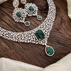 Elegant American Diamond Stort Neckpiece-Green-G14048