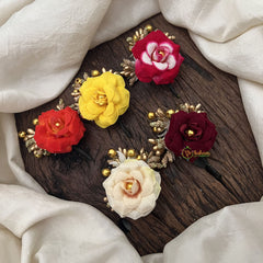 Vriksham Rose Flower With Golden Pollen 5 Pieces Hair Accessories-HF-H1109
