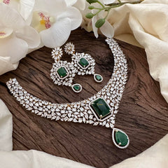 Elegant American Diamond Stort Neckpiece-Green-G14048