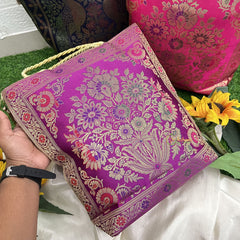 Return Gift Purses-Traditional Printed Slik With Rope Handel -Set Of 3-RG312