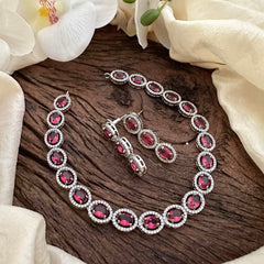 Simple Red American Diamond Neckpiece-Oval-G14067