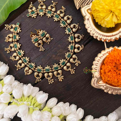 Vriksham Exquisite Designer Short Neckpiece-Green-G21295