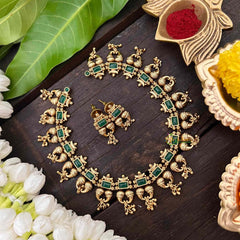 Vriksham Exquisite Designer Short Neckpiece-Green-G21295