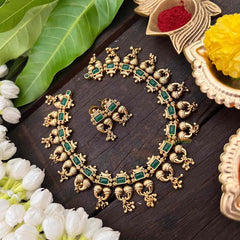 Vriksham Exquisite Designer Short Neckpiece-Green-G21295