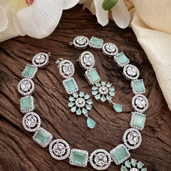 Exquisite American Diamond Neckpiece-Aqua Green-G14062